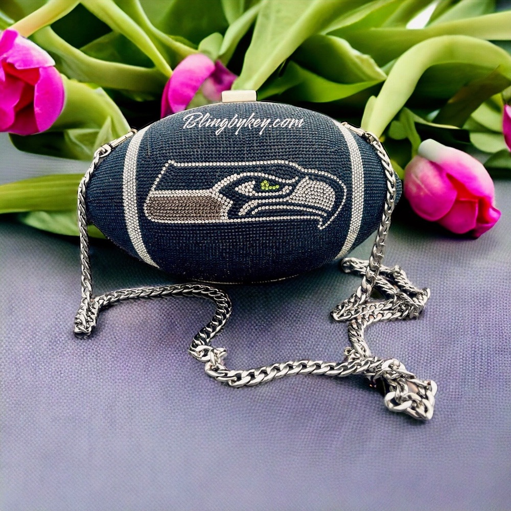 Seahawks Football Purse, Rhinestone Clutch, Seattle Seahawks, stadium approved